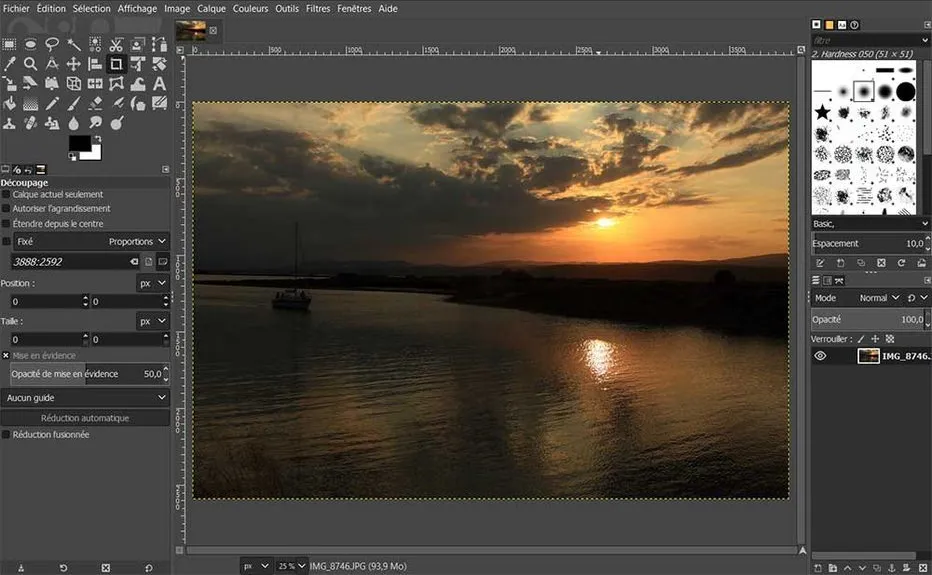 Capture d'écran de l'interface du logiciel de retouche photo GIMP.