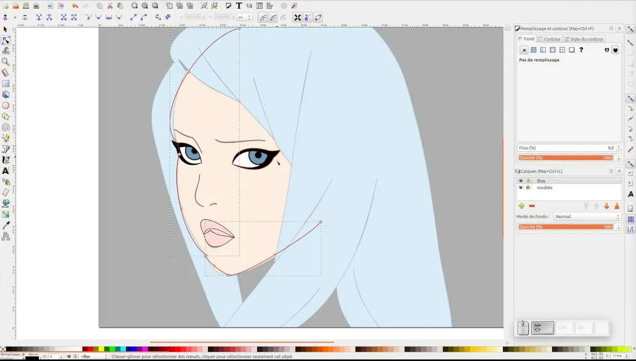 Capture d'écran de l'interface du logiciel de dessin vectoriel Inkscape.