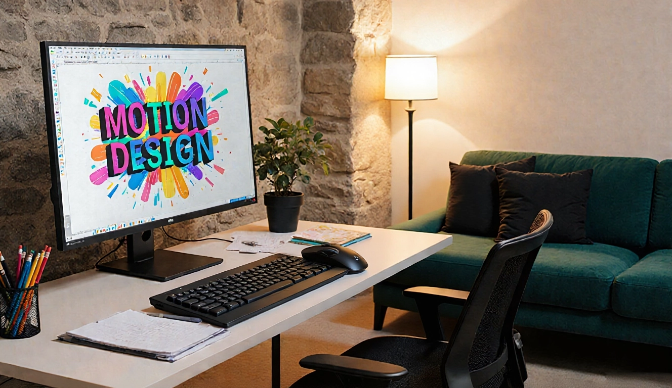 Poste de travail équipé d'une tablette graphique pour la conception de motion design.