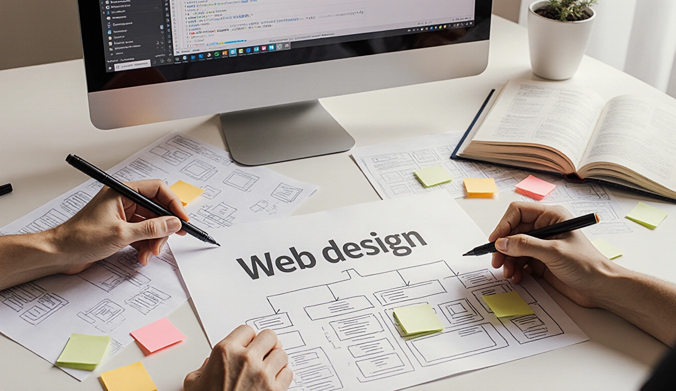séance de brainstorming sur la conception d'un site web avec esquisses de mises en page